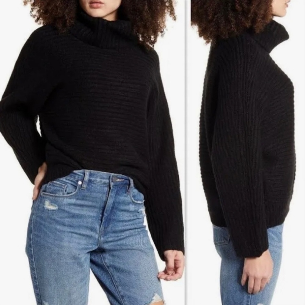 Leith Black Cowl Neck Ribbed Sweater Cozy Oversized Fall /Winter Knit Size M/L - Picture 2 of 9